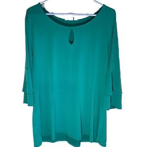 Cj banks size 2X 20/22 green top 3/4 ruffle sleeve NWT